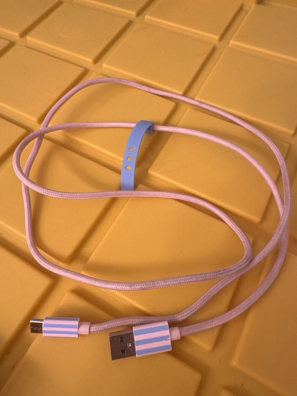 USB-A to USB-C Charging Cable Pink Blue Stripes kawaii preppy pastel cottagecore
